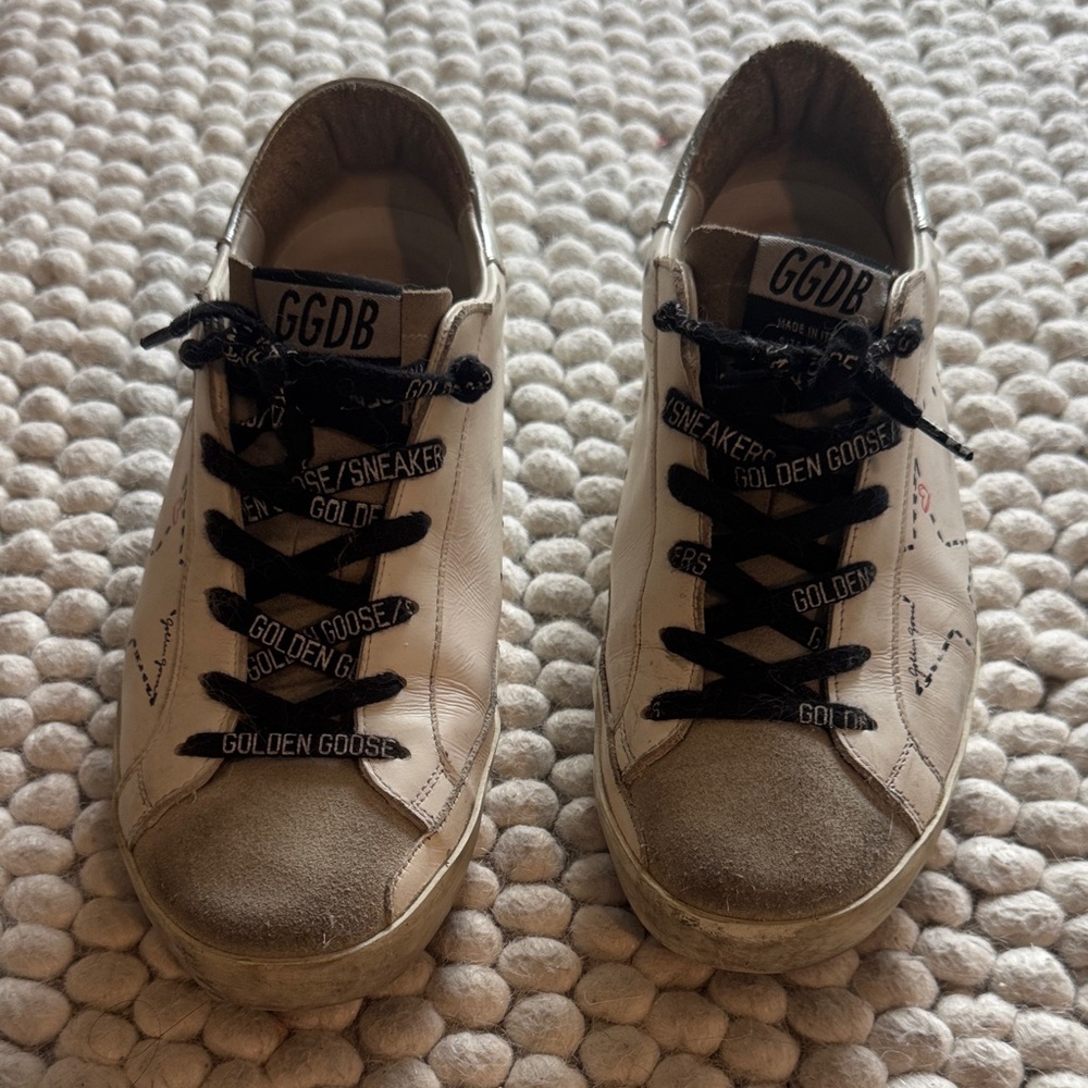 Golden Goose Cream Sneakers with Black Accents